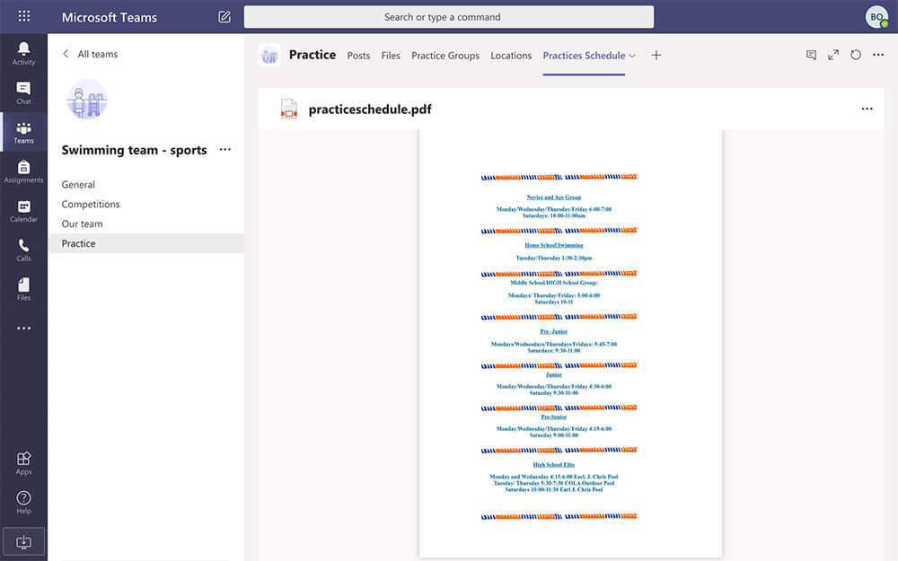 Pratices schedule PDF