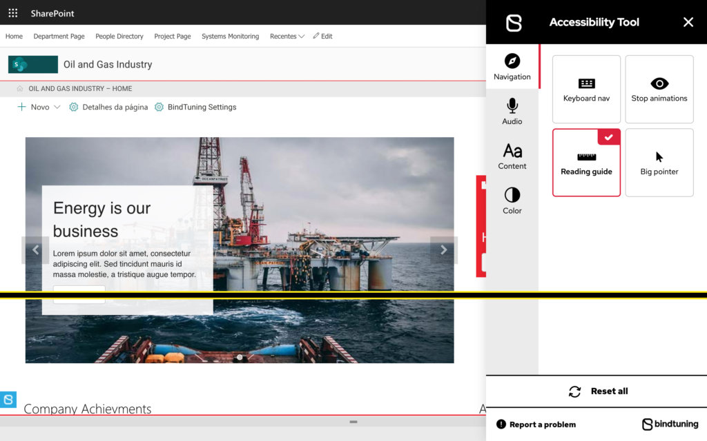 SharePoint Accessibility with Reading Guide feature