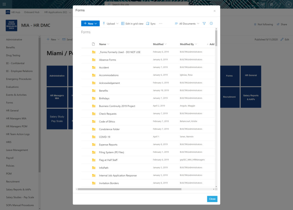 Human Resources Document Center, using BindTuning Tiles web part