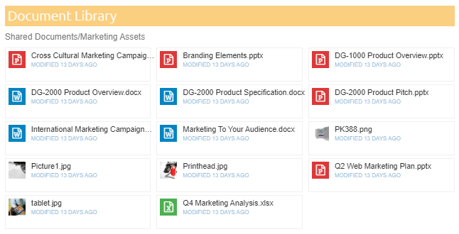 Documents library with color coding and icons