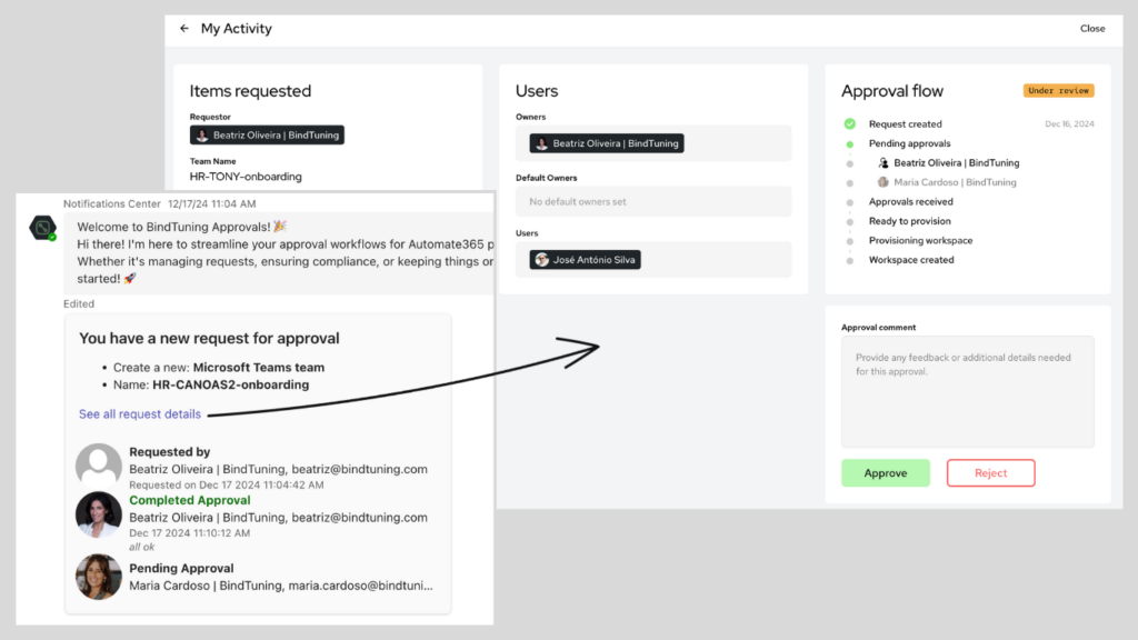 form to review a workspace request and approve or reject