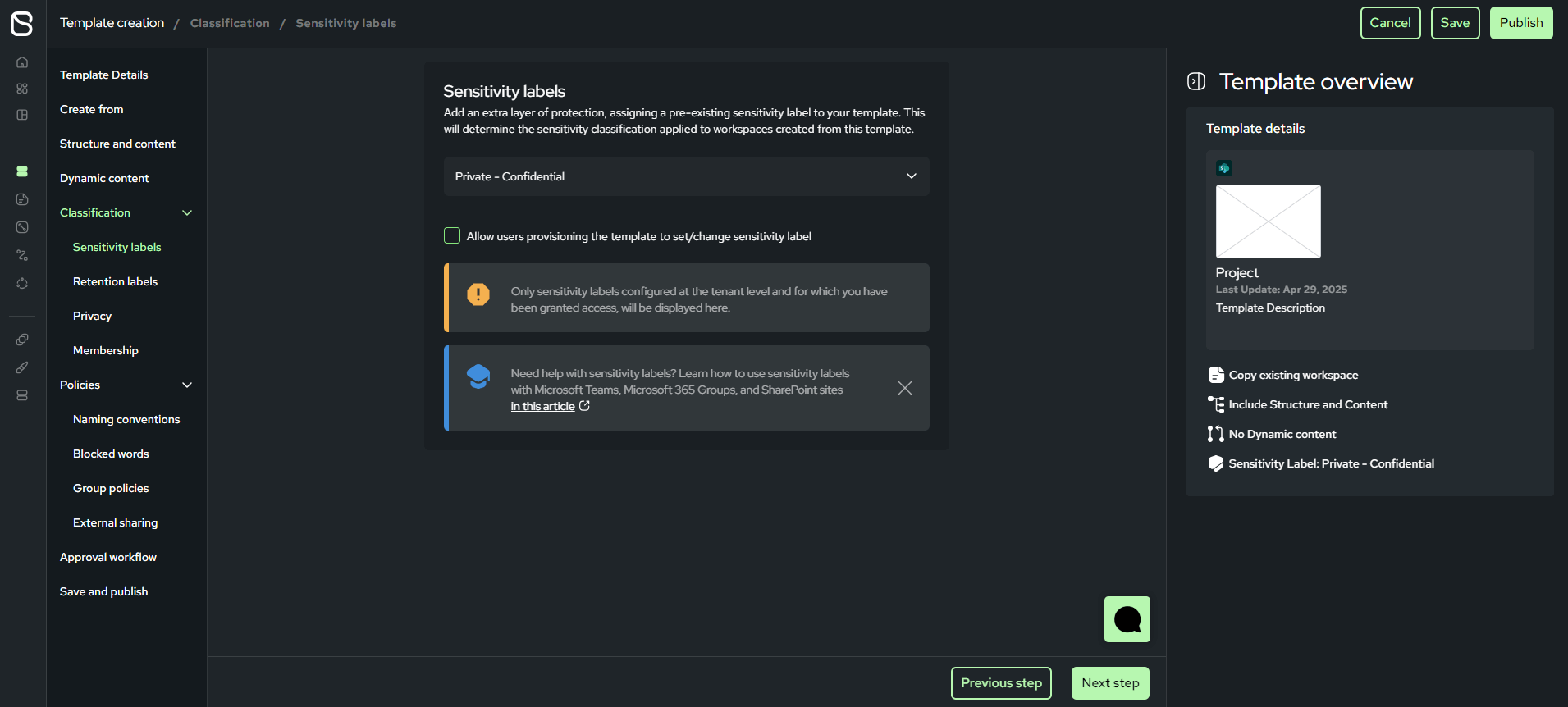 Create Template with Sensitivity Label