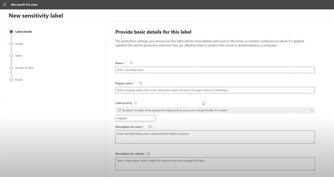 Create Sensitivity Label in Microsoft Purview