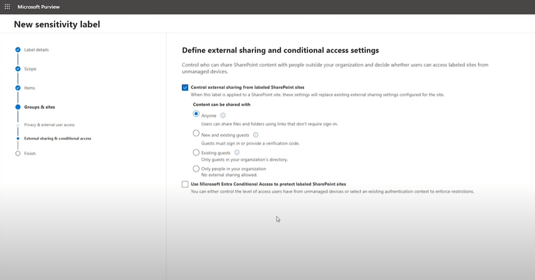 Define Sharing for a Sensitivity Label in Microsoft Purview