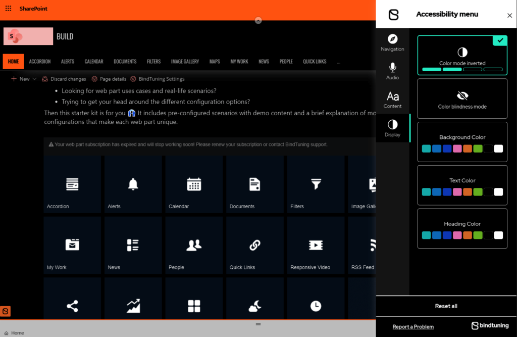 Inverted colors in a SharePoint page