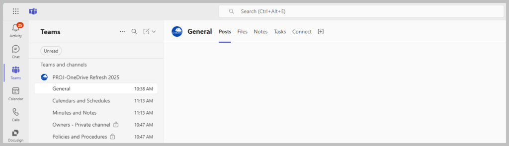 MS Teams screenshot of a team created from a template
