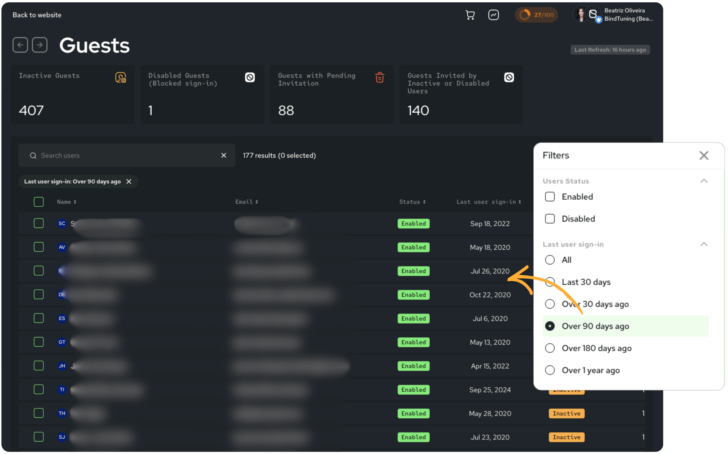 Microsoft 365 guest user management in the Pulse365 dashboard